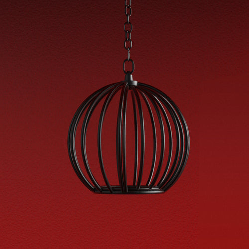 Black steel suspension cage for bondage and BDSM restraint play